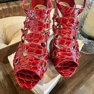 White House Black Market Red Croc-Embossed Heels